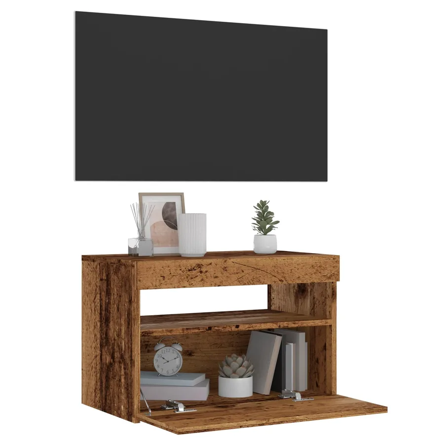 Meuble TV avec lumières LED vieux bois bois d'ingénierie - 3