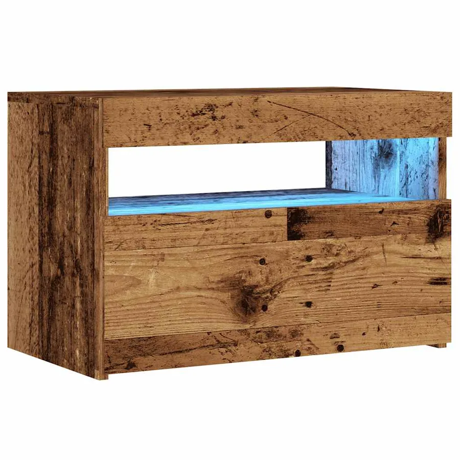 Meuble TV avec lumières LED vieux bois bois d'ingénierie - 5