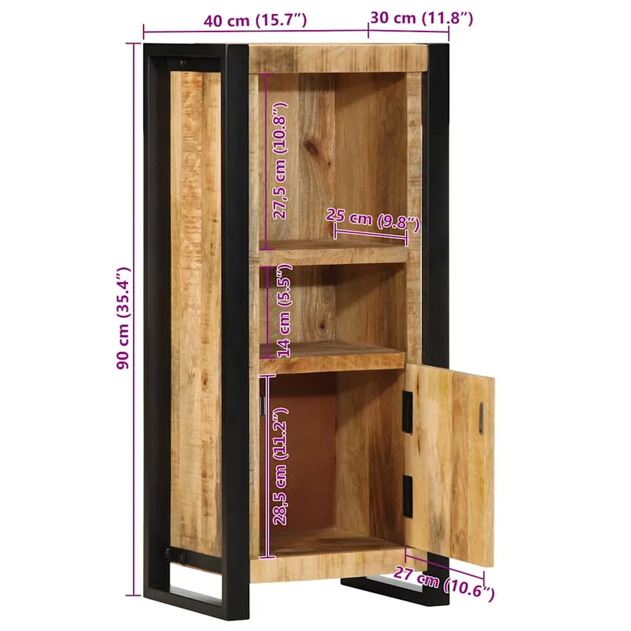 Armoire de salle de bain 40x30x90 cm bois manguier massif brut - 11