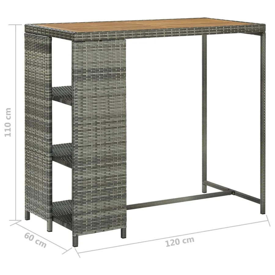 Table de bar avec rangement Gris 120x60x110 cm Résine tressée - 7