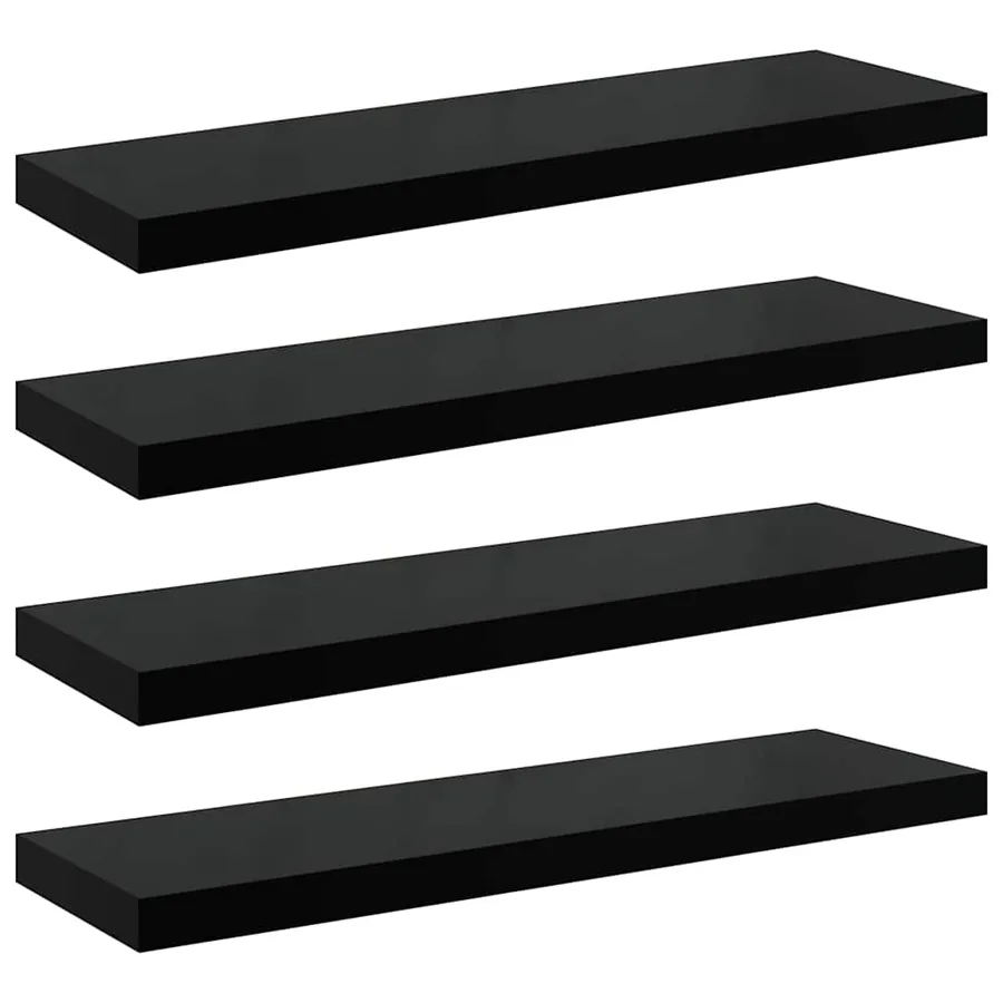 Étagère murale flottante 4 pcs Noir brillant 80x23,5x3,8 cm MDF - 2
