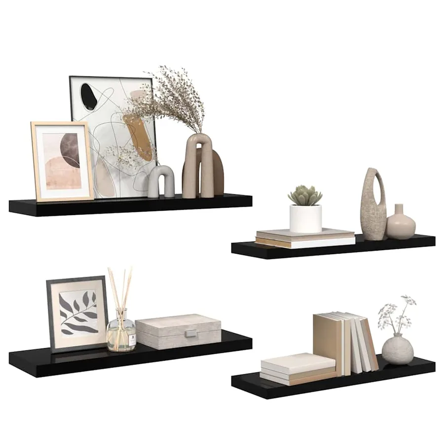 Étagère murale flottante 4 pcs Noir brillant 80x23,5x3,8 cm MDF - 5