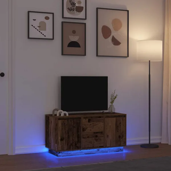 Meuble TV avec éclairage LED vieux bois 100x41x50 cm