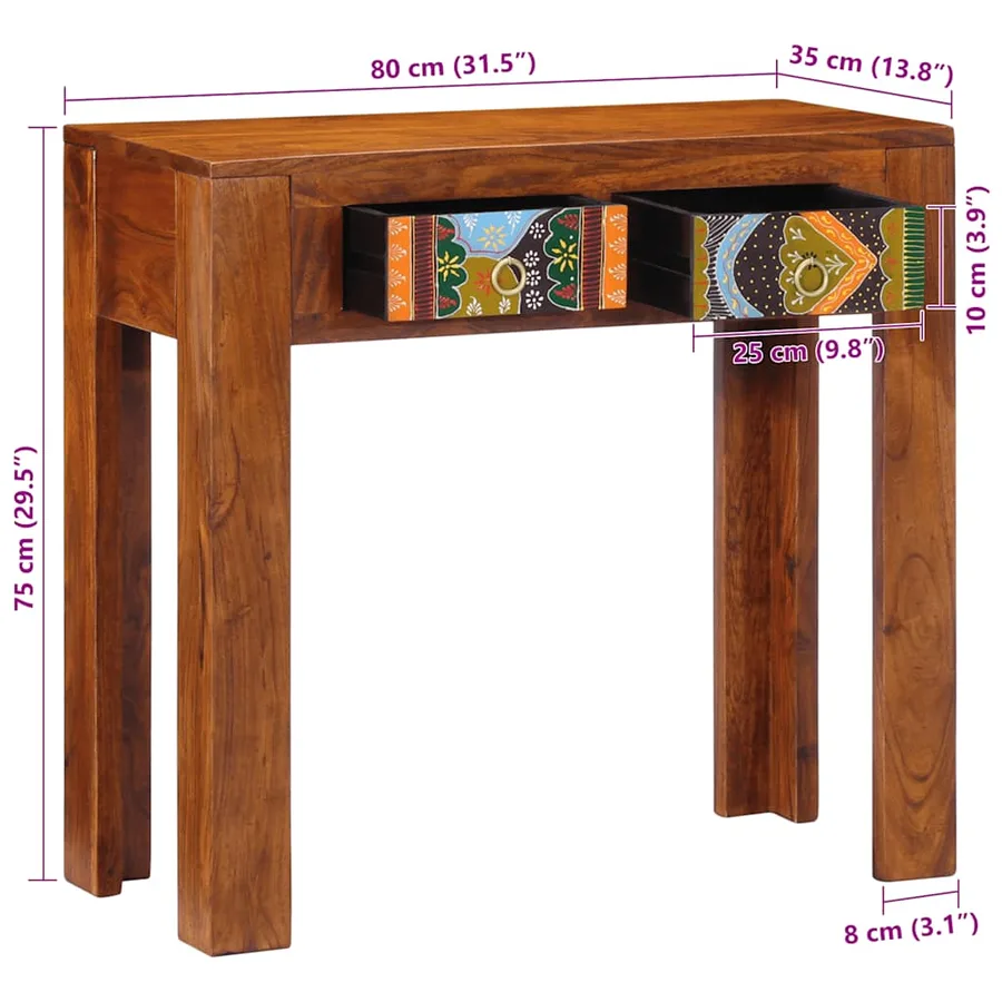 Table console 80x35x75 cm bois massif d'acacia - 9