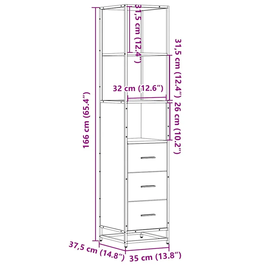Armoire de salle de bain chêne fumé 35x37,5x166 cm - 11
