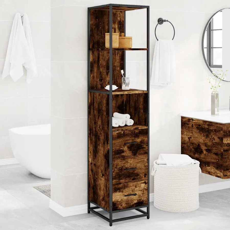 Armoire de salle de bain chêne fumé 35x37,5x166 cm - 4