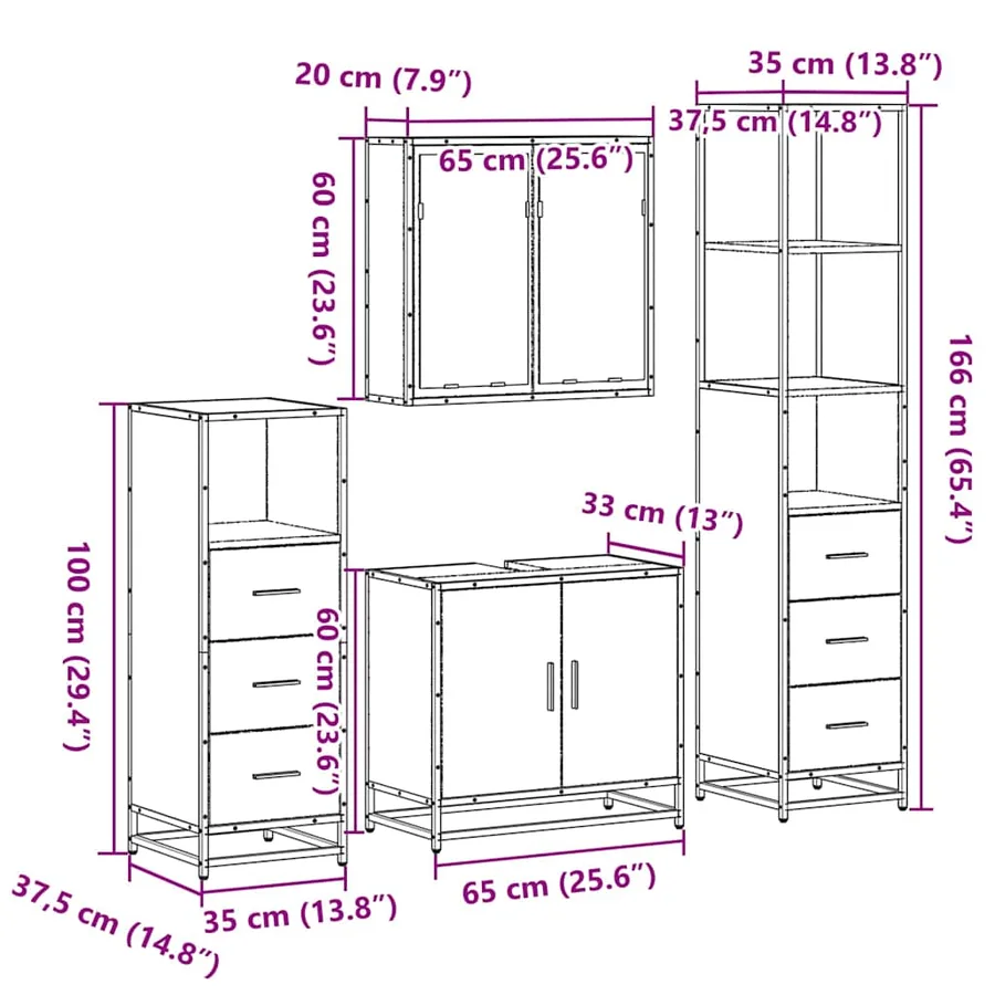 Ensemble meubles salle de bain 4 pcs chêne fumé bois ingénierie - 11