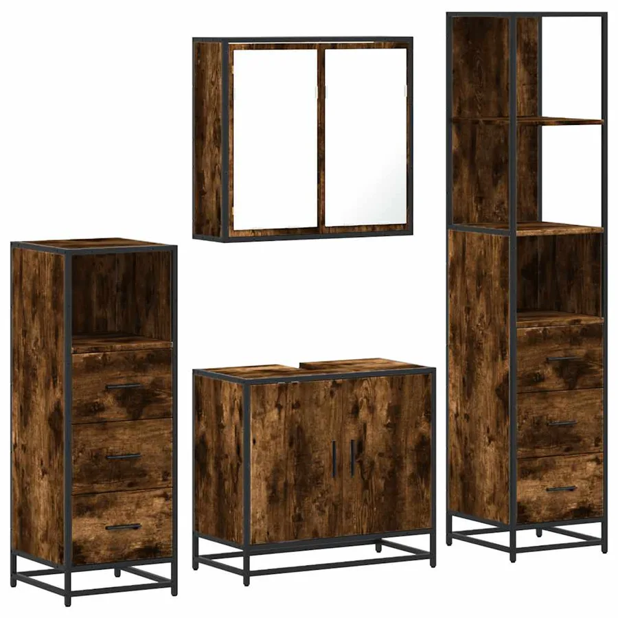 Ensemble meubles salle de bain 4 pcs chêne fumé bois ingénierie - 2