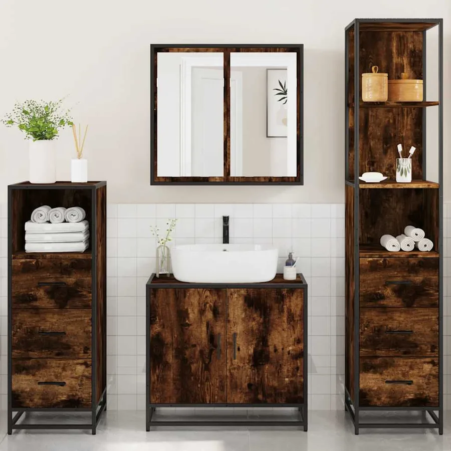 Ensemble meubles salle de bain 4 pcs chêne fumé bois ingénierie - 4