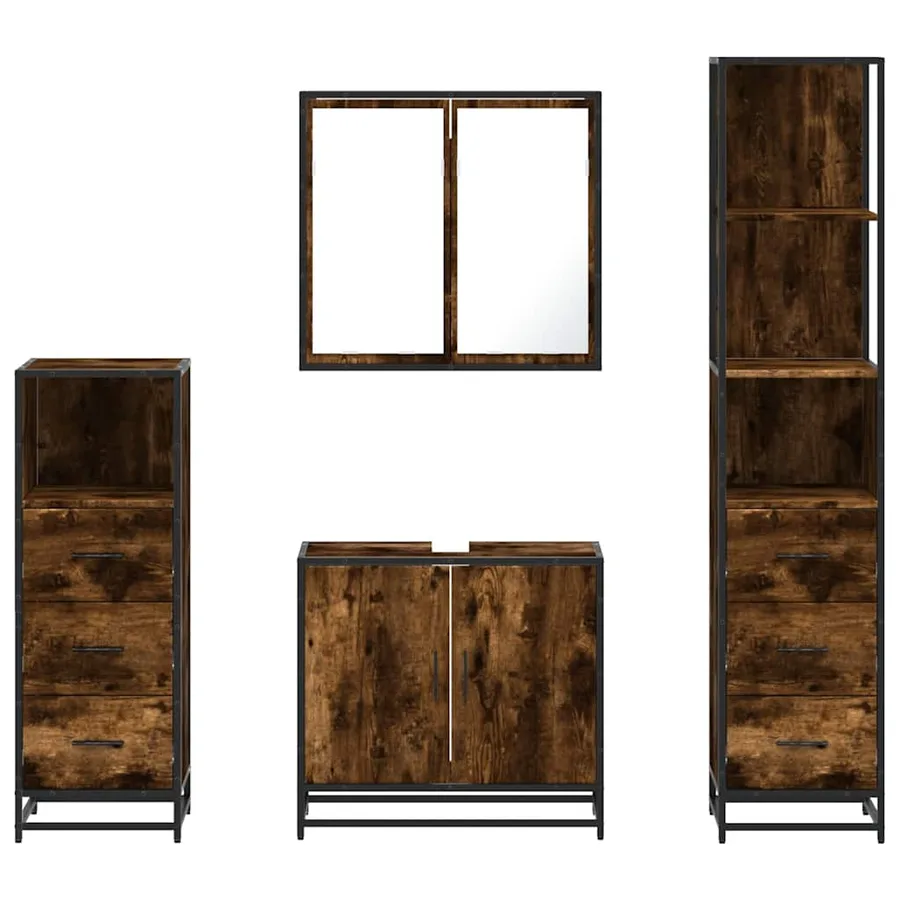 Ensemble meubles salle de bain 4 pcs chêne fumé bois ingénierie - 5