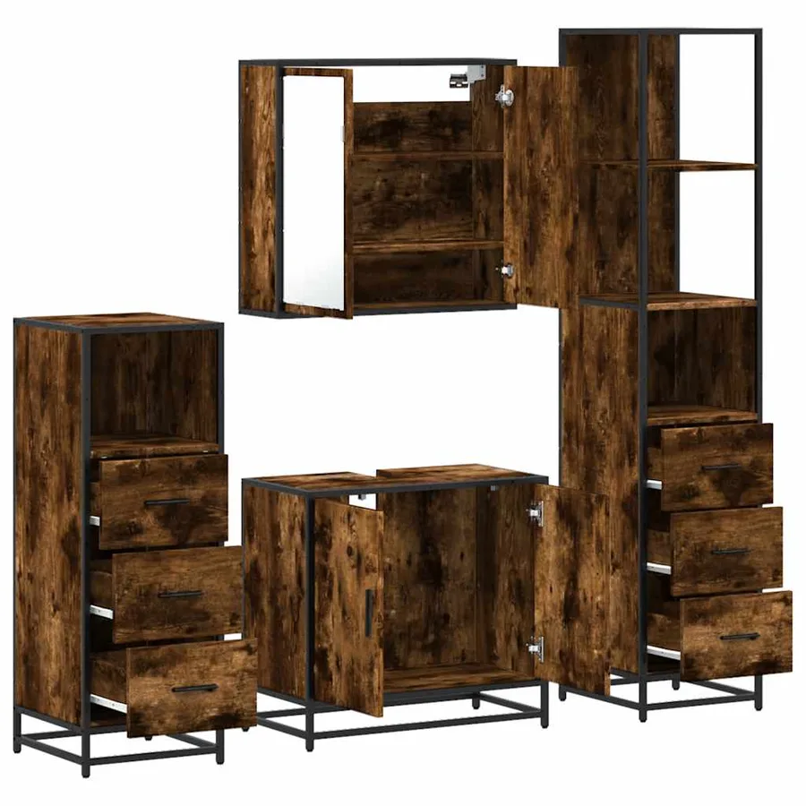 Ensemble meubles salle de bain 4 pcs chêne fumé bois ingénierie - 6