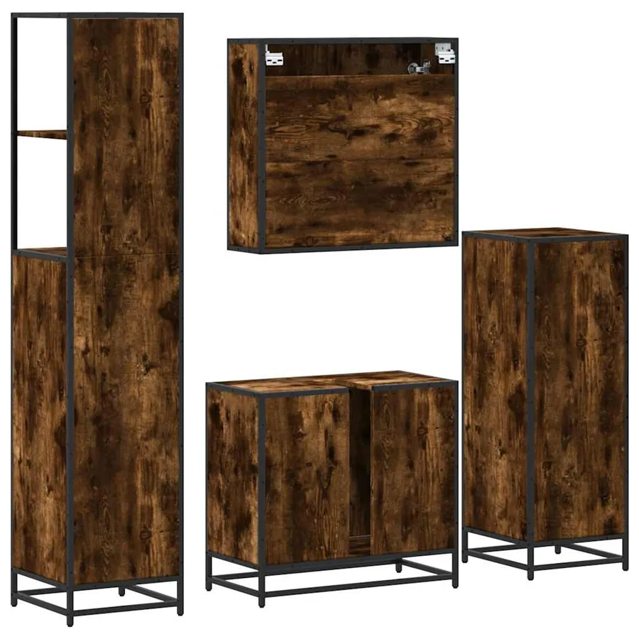 Ensemble meubles salle de bain 4 pcs chêne fumé bois ingénierie - 8