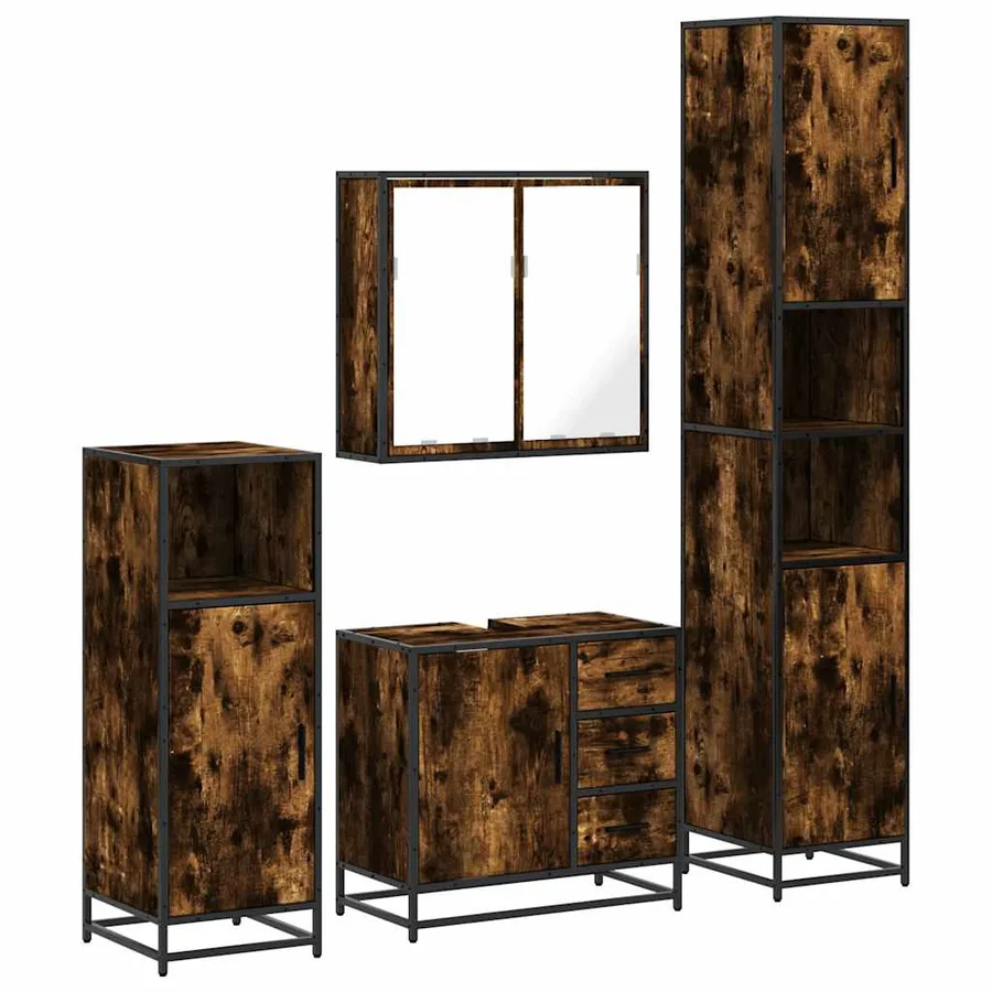 Ensemble meubles salle de bain 4 pcs chêne fumé bois ingénierie - 2