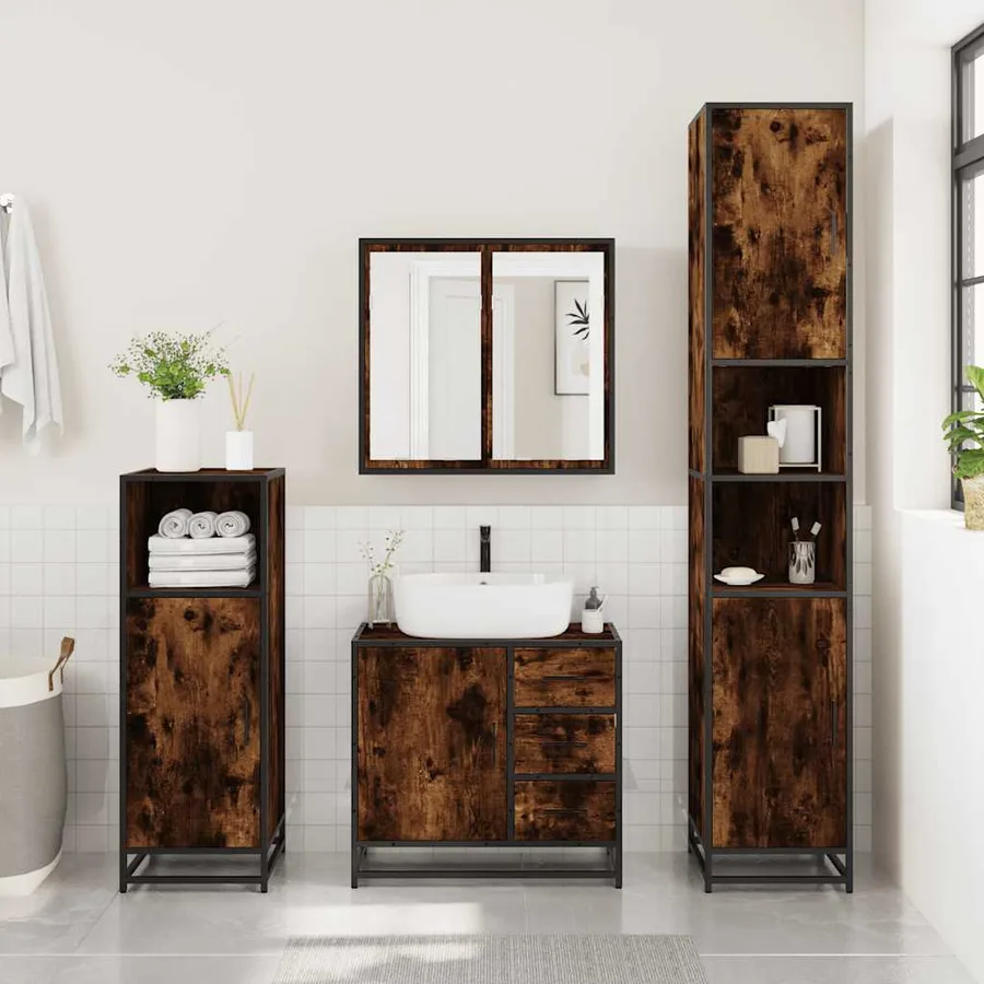 Ensemble meubles salle de bain 4 pcs chêne fumé bois ingénierie - 4