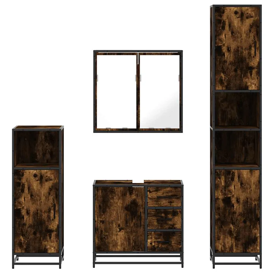 Ensemble meubles salle de bain 4 pcs chêne fumé bois ingénierie - 5