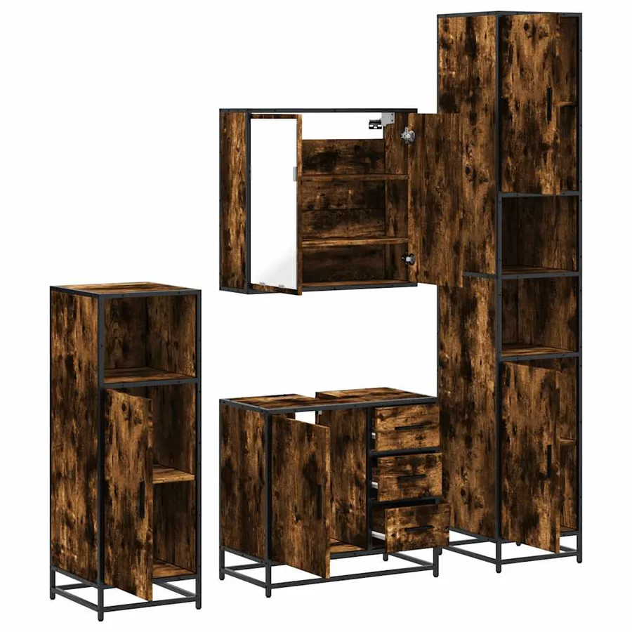 Ensemble meubles salle de bain 4 pcs chêne fumé bois ingénierie - 6