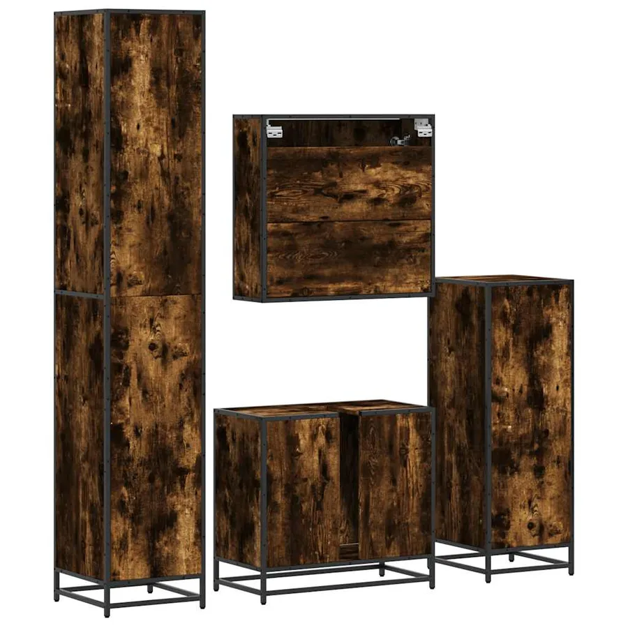 Ensemble meubles salle de bain 4 pcs chêne fumé bois ingénierie - 8