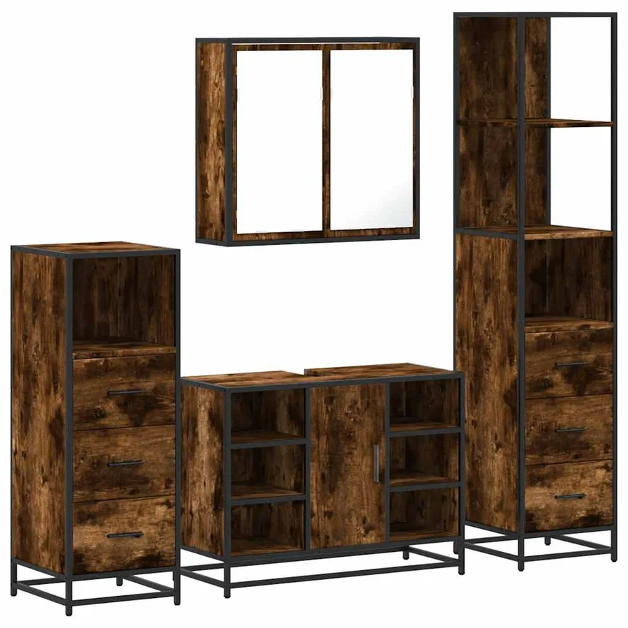 Ensemble meubles salle de bain 4 pcs chêne fumé bois ingénierie - 2