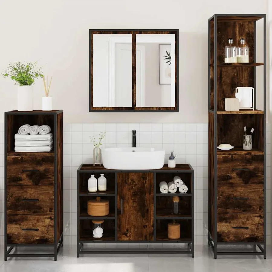 Ensemble meubles salle de bain 4 pcs chêne fumé bois ingénierie - 4