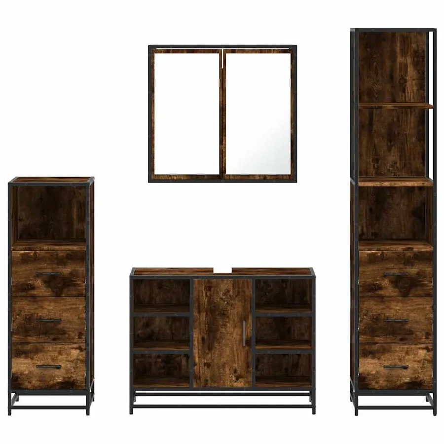 Ensemble meubles salle de bain 4 pcs chêne fumé bois ingénierie - 5