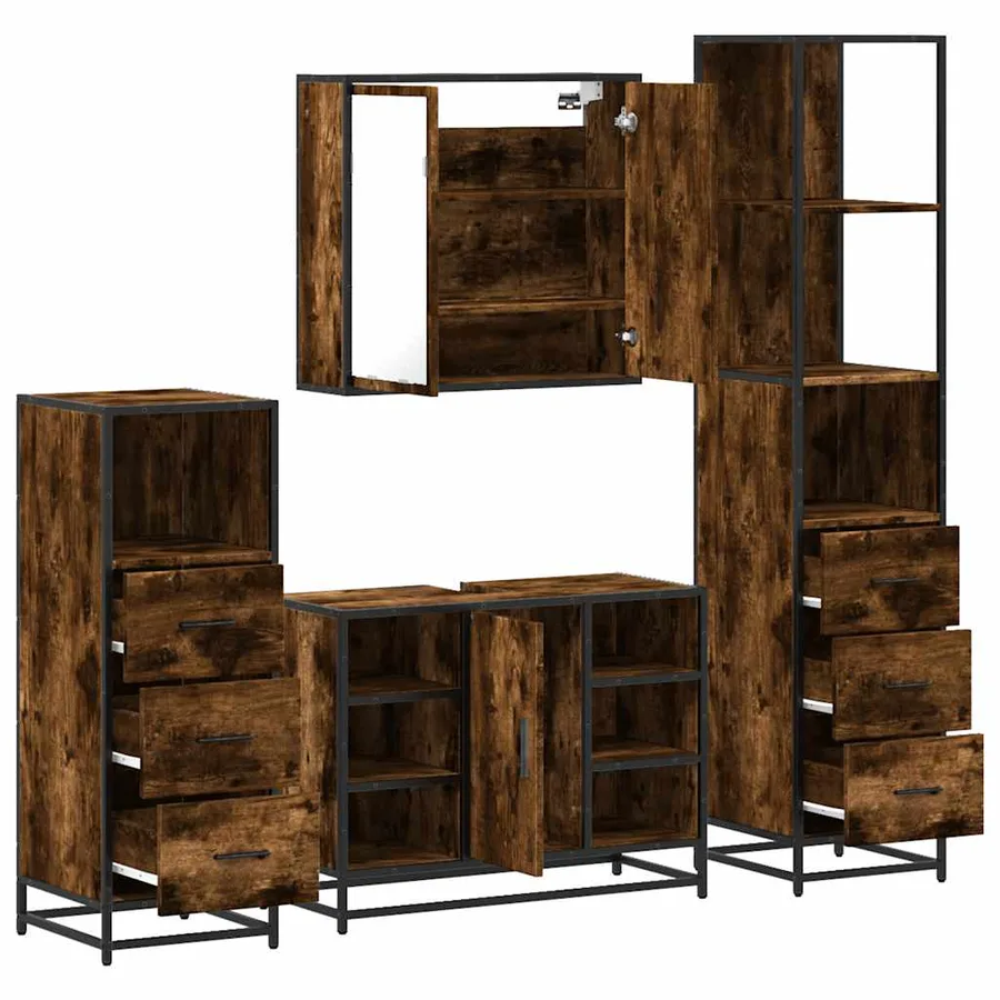 Ensemble meubles salle de bain 4 pcs chêne fumé bois ingénierie - 6