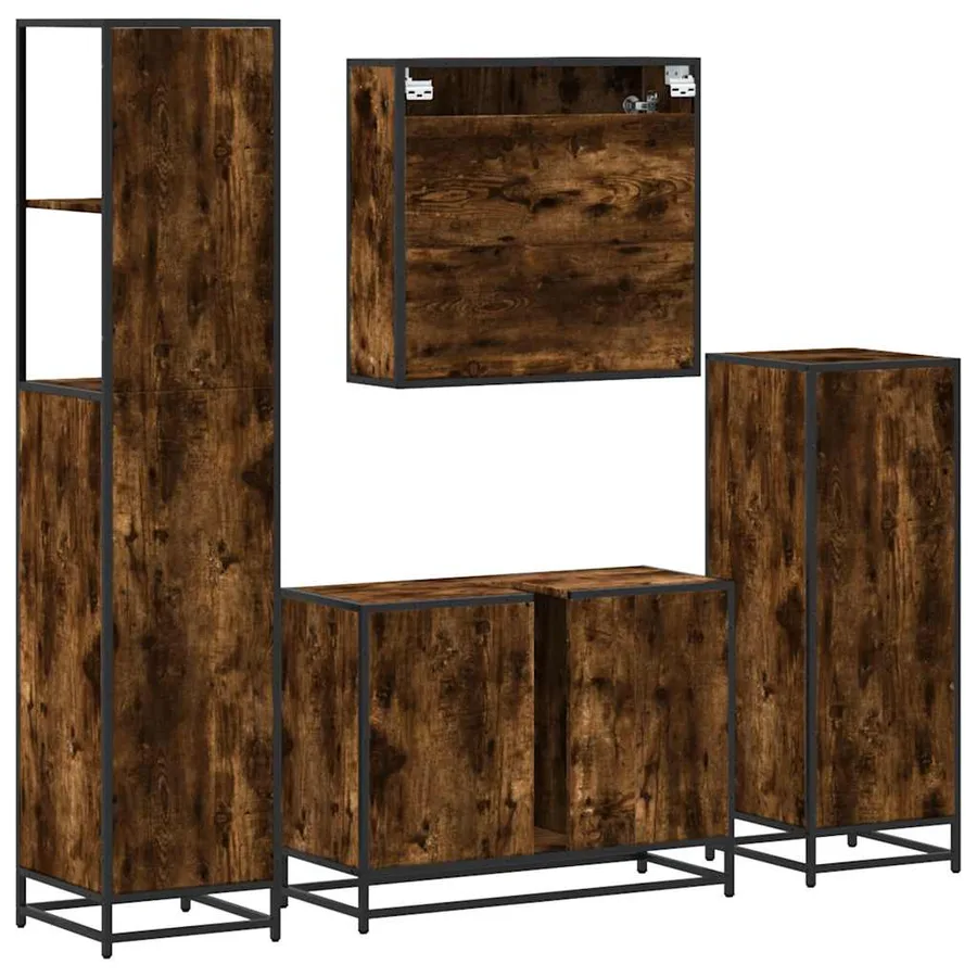 Ensemble meubles salle de bain 4 pcs chêne fumé bois ingénierie - 8