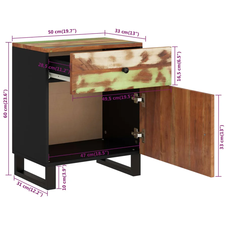 Table de chevet 50x33x60cm Bois de récupération et d'ingénierie - 9