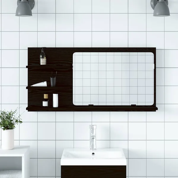 Armoire de salle de bain avec miroir en chêne noir 90 x 11 x 45 cm Bois d'ingénierie