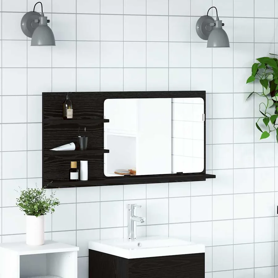 Armoire de salle de bain avec miroir en chêne noir 90 x 11 x 45 cm Bois d'ingénierie - 3