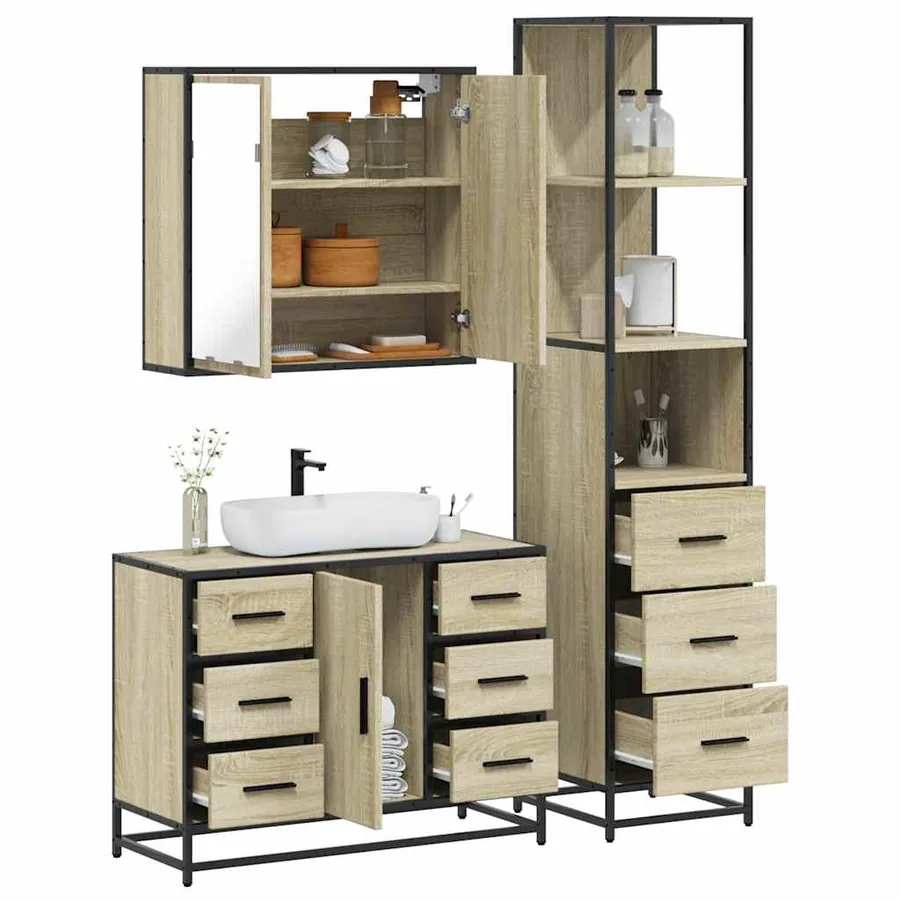 Ensemble de meubles de salle de bain 3 pcs chêne sonoma