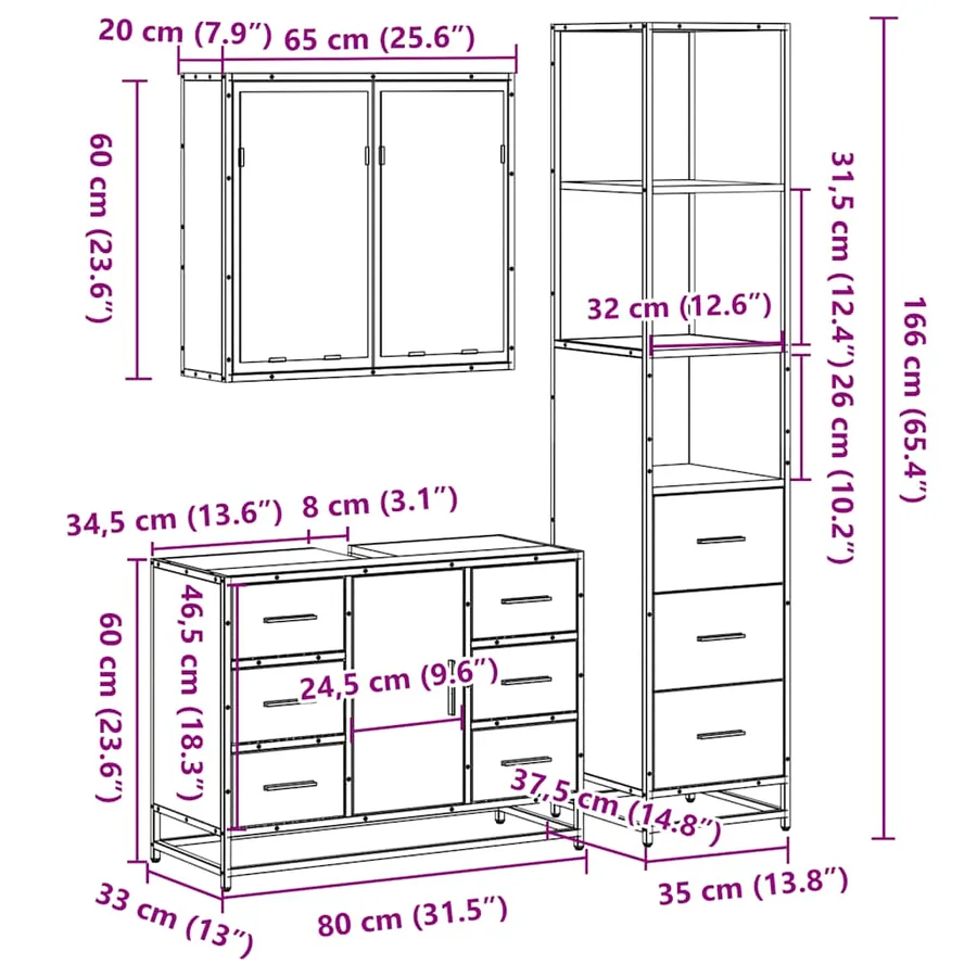 Ensemble de meubles de salle de bain 3 pcs chêne sonoma - 11