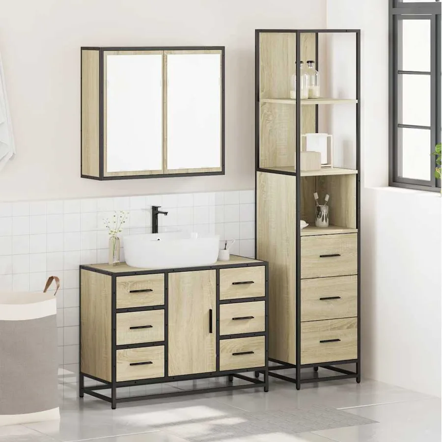 Ensemble de meubles de salle de bain 3 pcs chêne sonoma - 3