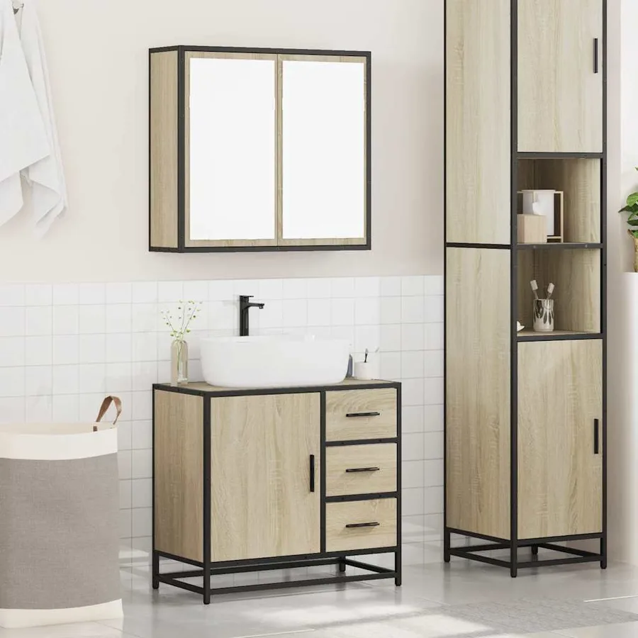 Ensemble de meubles de salle de bain 2 pcs chêne sonoma - 3