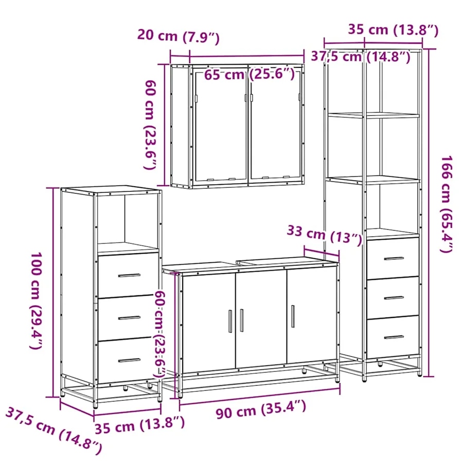 Ensemble de meubles de salle de bain 4 pcs chêne sonoma - 11