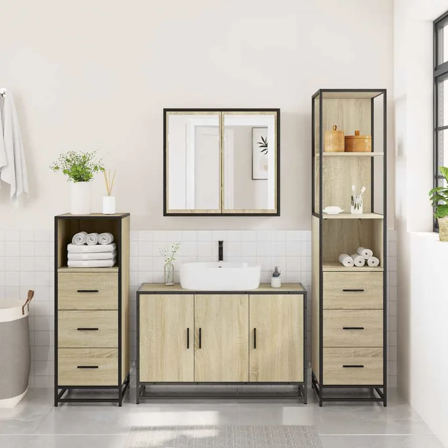 Ensemble de meubles de salle de bain 4 pcs chêne sonoma - 3