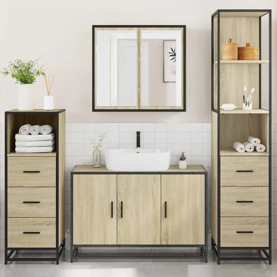 Ensemble de meubles de salle de bain 4 pcs chêne sonoma - 4