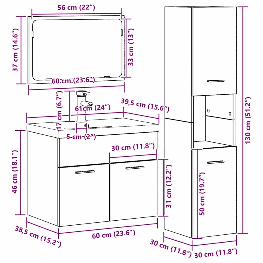 Ensemble de mobilier de salle de bain avec étagère 4 pcs Marron - 16