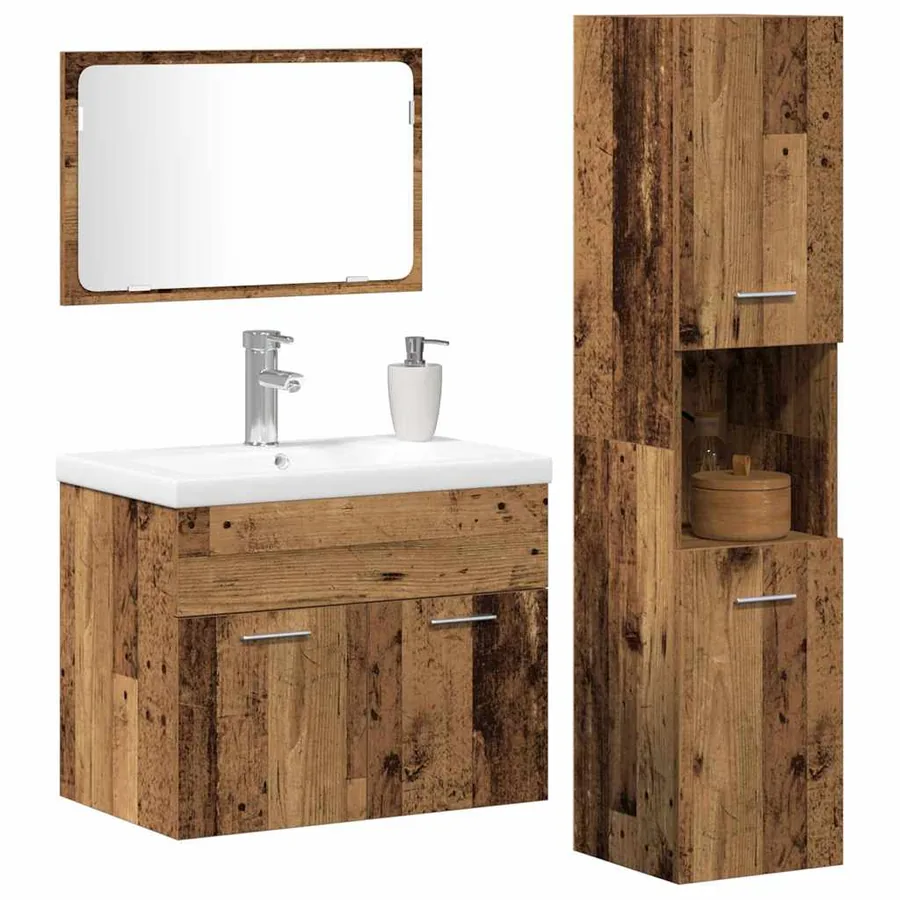 Ensemble de mobilier de salle de bain avec étagère 4 pcs Marron - 3