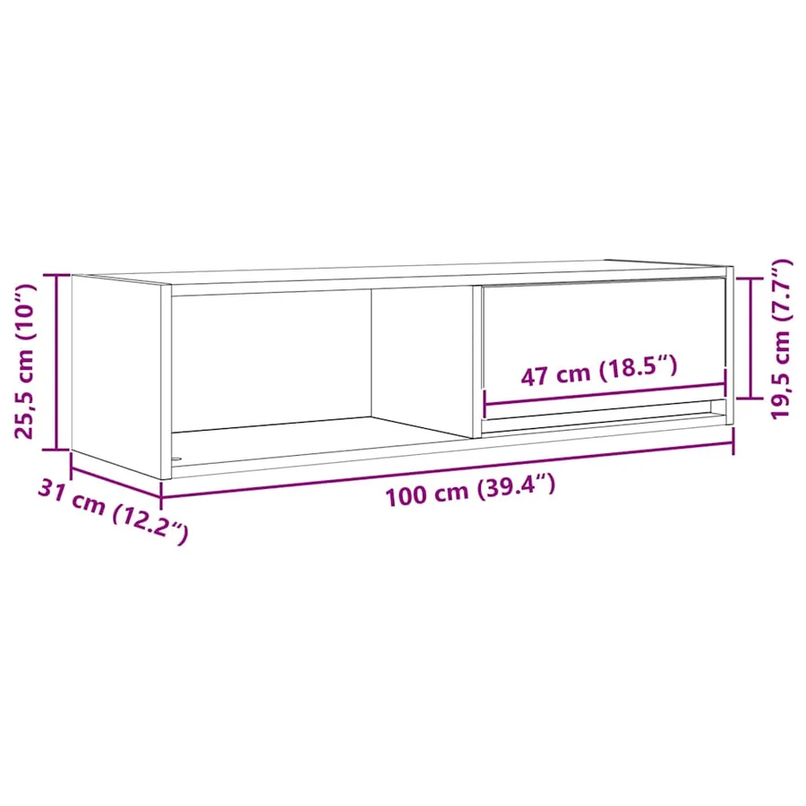 Meuble TV chêne fumé 100x31x25,5 cm bois d'ingénierie - 14