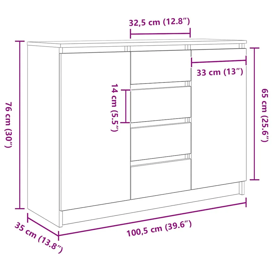 Buffet avec tiroirs chêne noir 100,5x35x76 cm bois d'ingénierie - 13