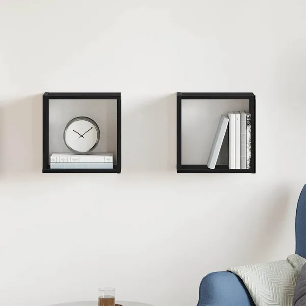 Étagères murales cubiques lot de 2 chêne noir 30 x 15 x 30 cm bois composite