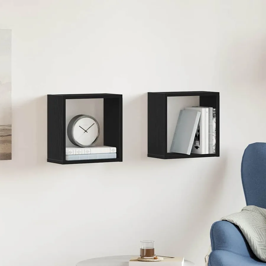 Étagères murales cubiques lot de 2 chêne noir 30 x 15 x 30 cm bois composite - 3