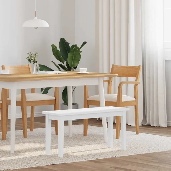 Banc 90 cm blanc bois massif caoutchouc