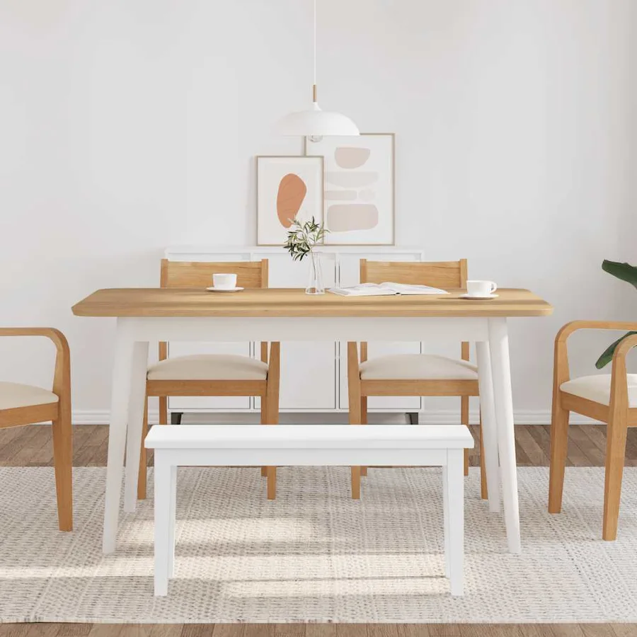Banc 90 cm blanc bois massif caoutchouc - 3