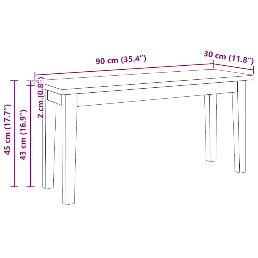 Banc 90 cm blanc bois massif caoutchouc - 8