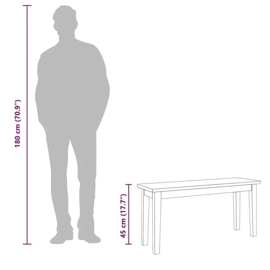 Banc 90 cm blanc bois massif caoutchouc - 9