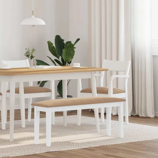 Banc 110 cm blanc bois massif caoutchouc