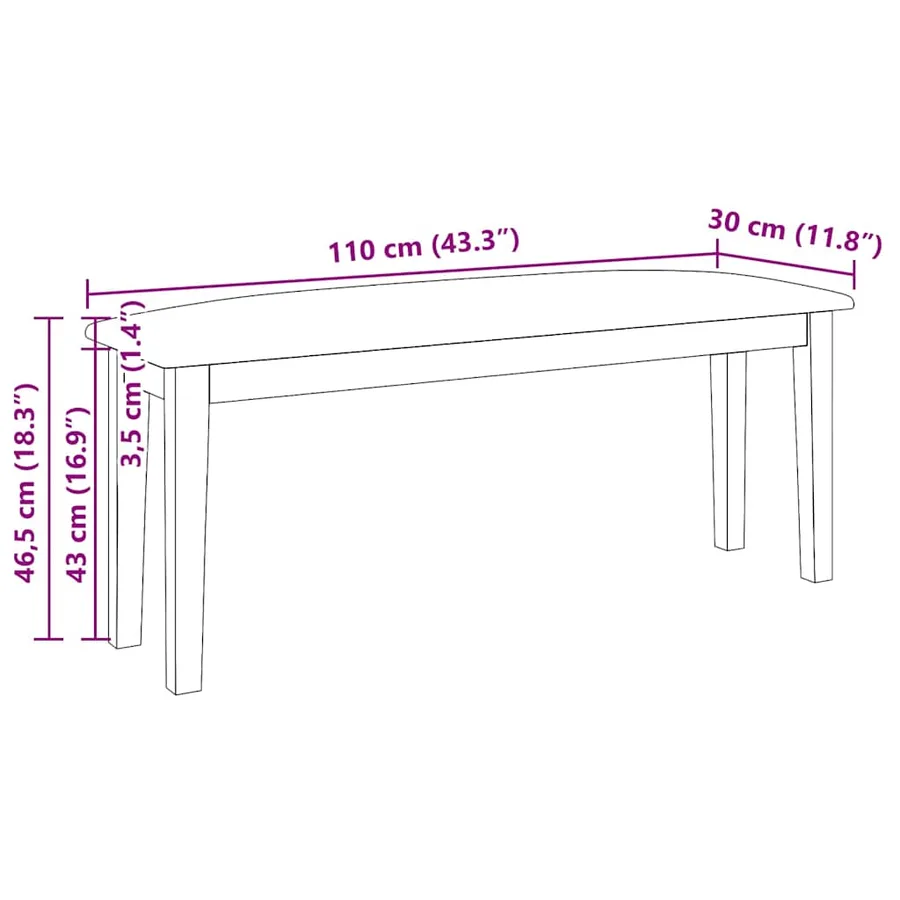 Banc 110 cm blanc bois massif caoutchouc - 10
