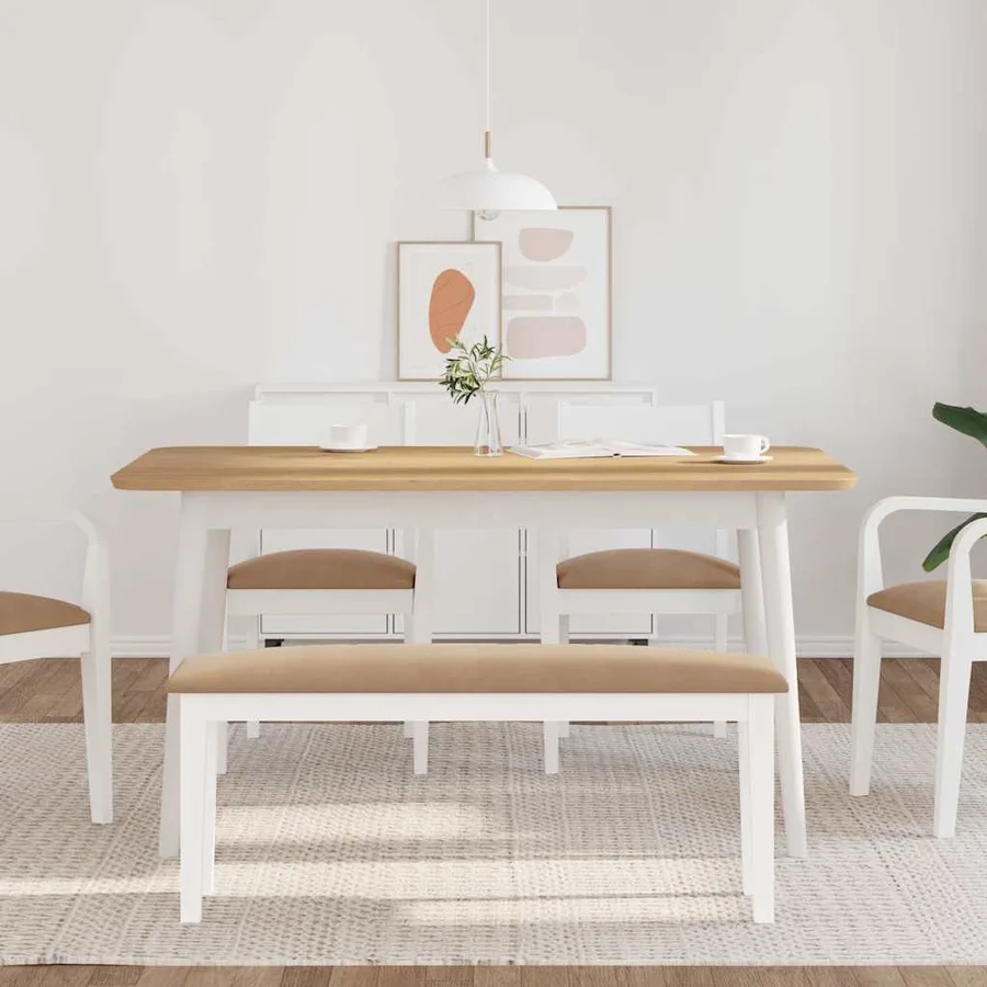 Banc 110 cm blanc bois massif caoutchouc - 3