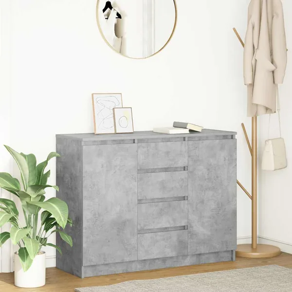 Buffet avec tiroirs gris béton 100,5x35x76 cm bois d'ingénierie